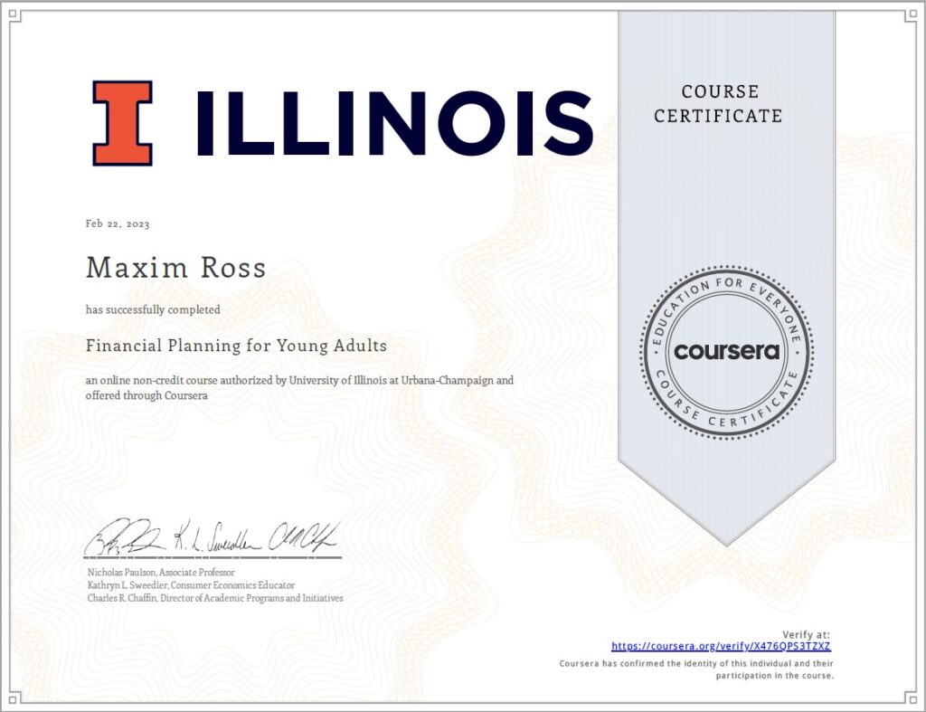 Maxim Ross - Financial Planning for Young Adults - Coursera X476QPS3TZXZ