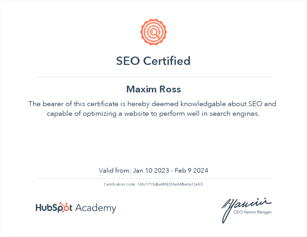 Maxim Ross - HubSpot SEO I Certified