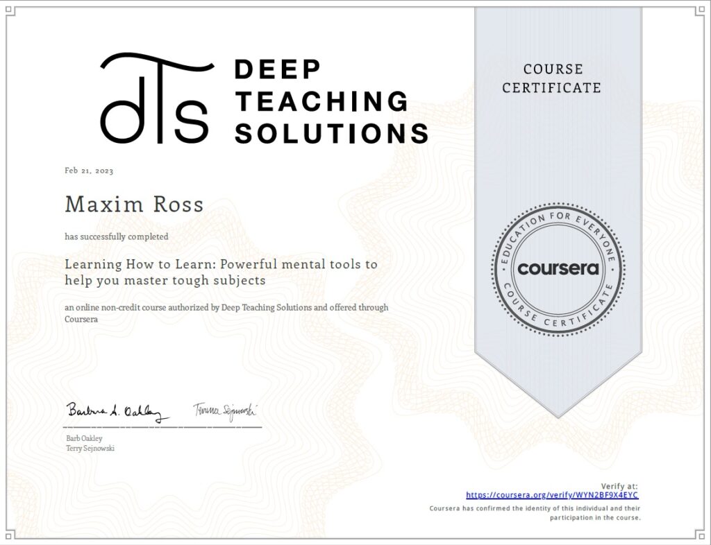 Maxim Ross - Learning How To Learn Certification