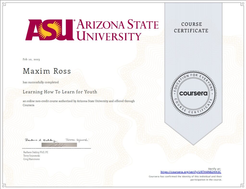 Maxim Ross - Learning How to Learn for Youth Certification