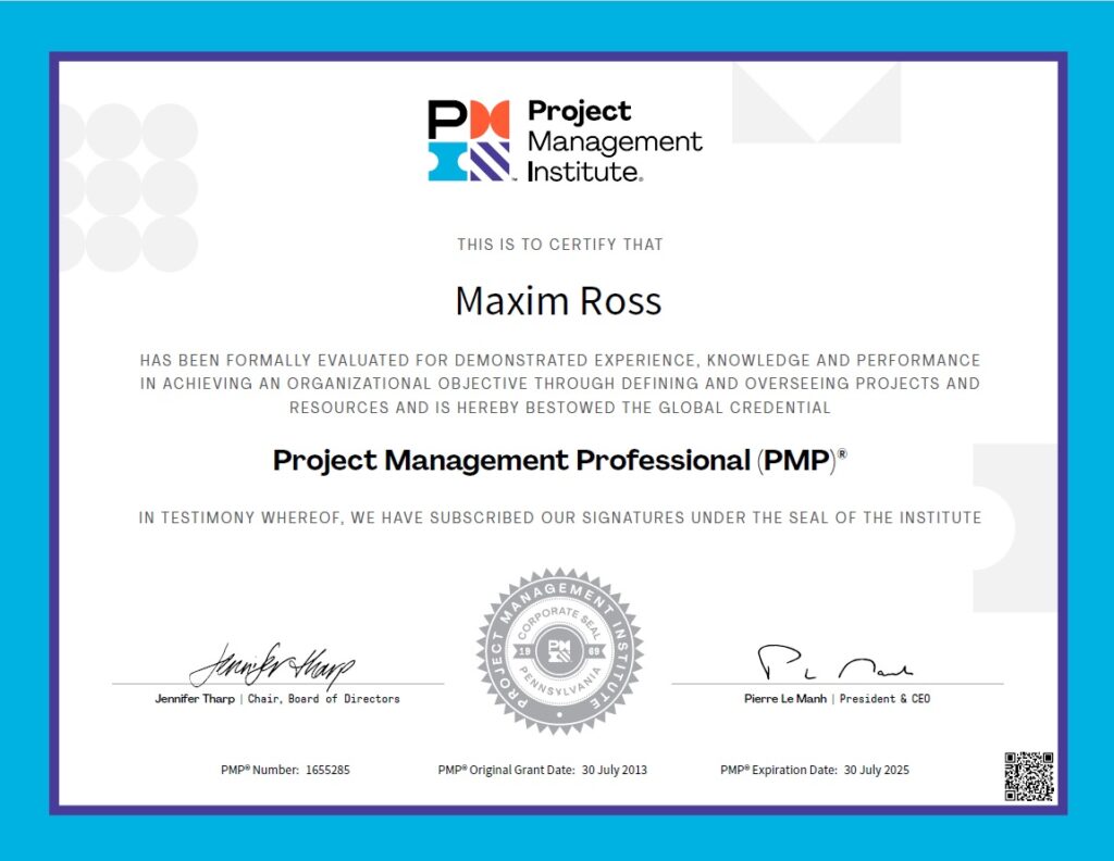 Maxim Ross - Project Management Professional Certification