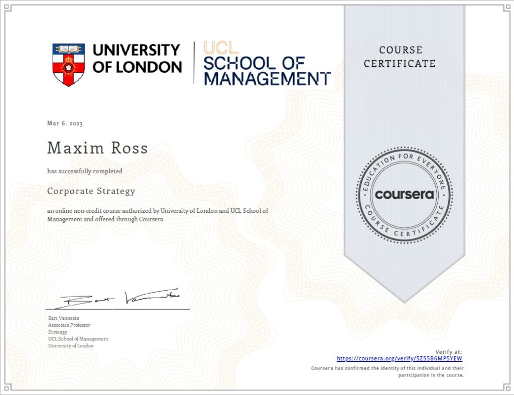 Maxim Ross - Corporate Strategy Certification