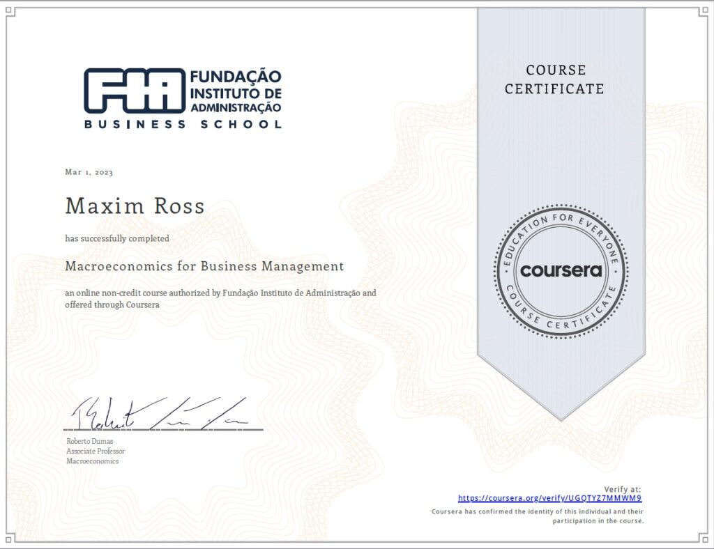 Maxim Ross - Macroeconomics for Business Management Certification