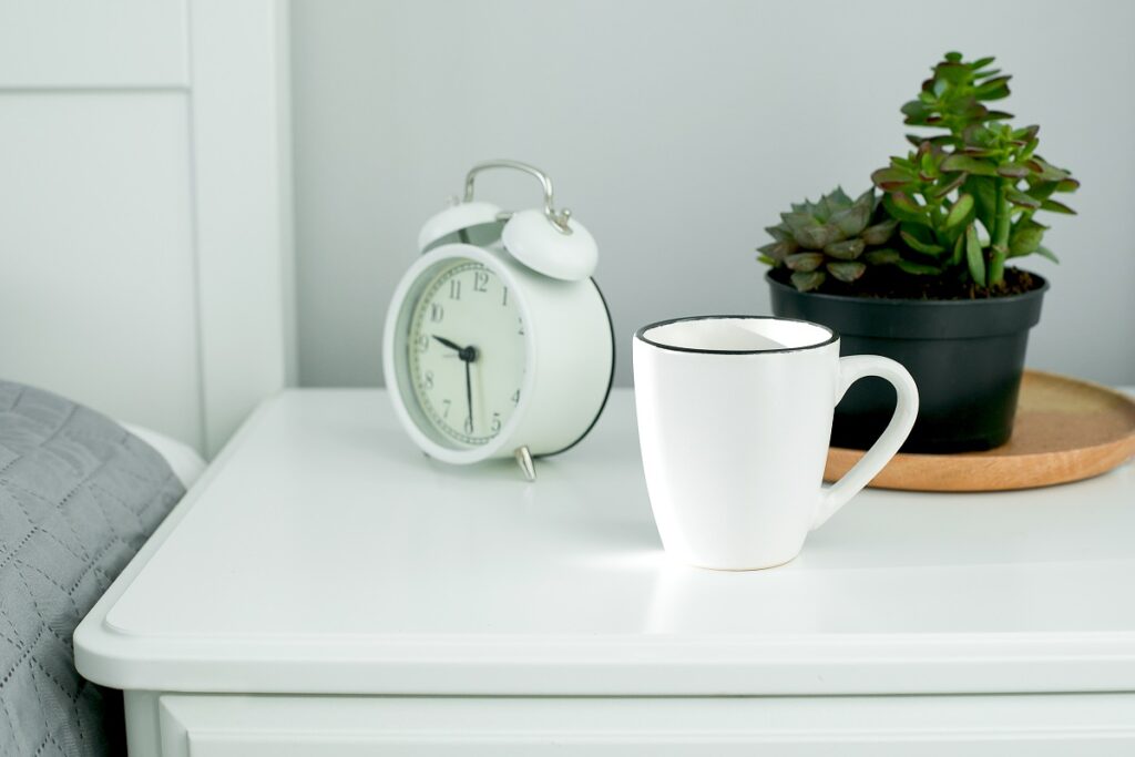 Morning routine essentials on bedside