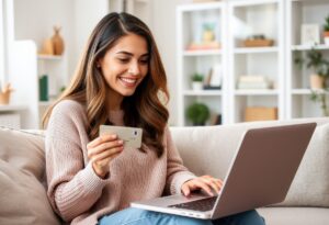 Woman managing credit online.